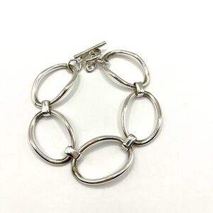 Bracelet Silver Plated Oval Large Link  Toggle Clasp Closure Vintage Oversized